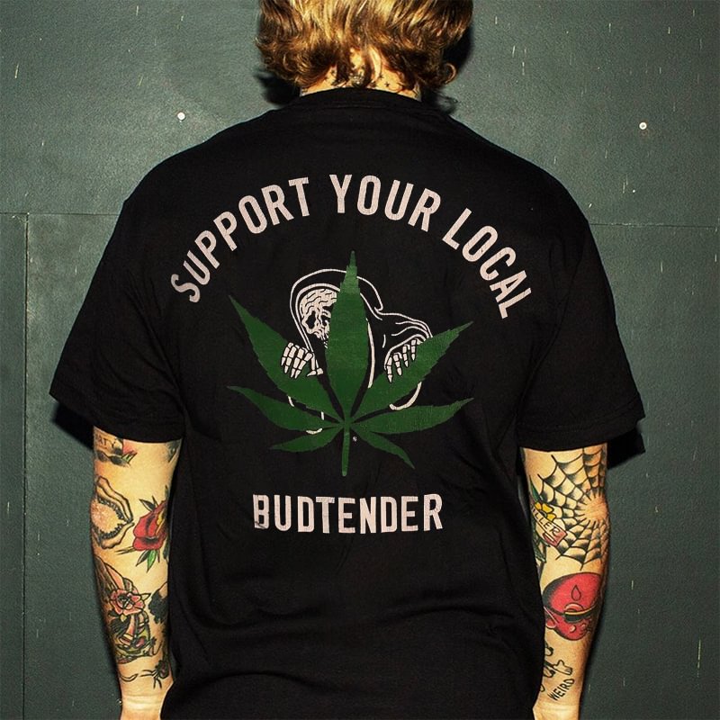 Support Your Local Budtender Skull Printed Men's T-shirt -  