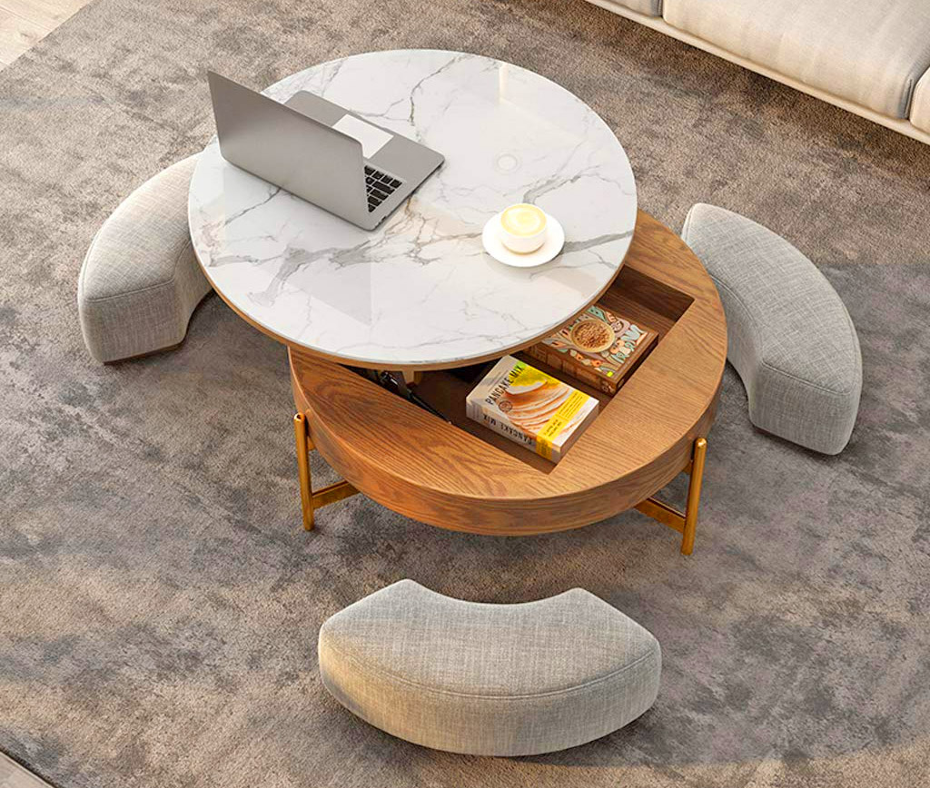 Creative Round Coffee Table And Liftable Desk