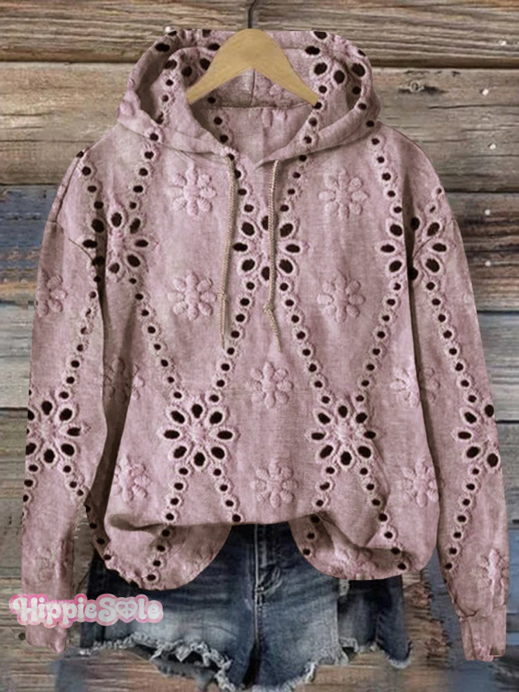 Women’s Floral Textured Art Prints Casual Pocket Hooded Sweatshirt Pink / S
