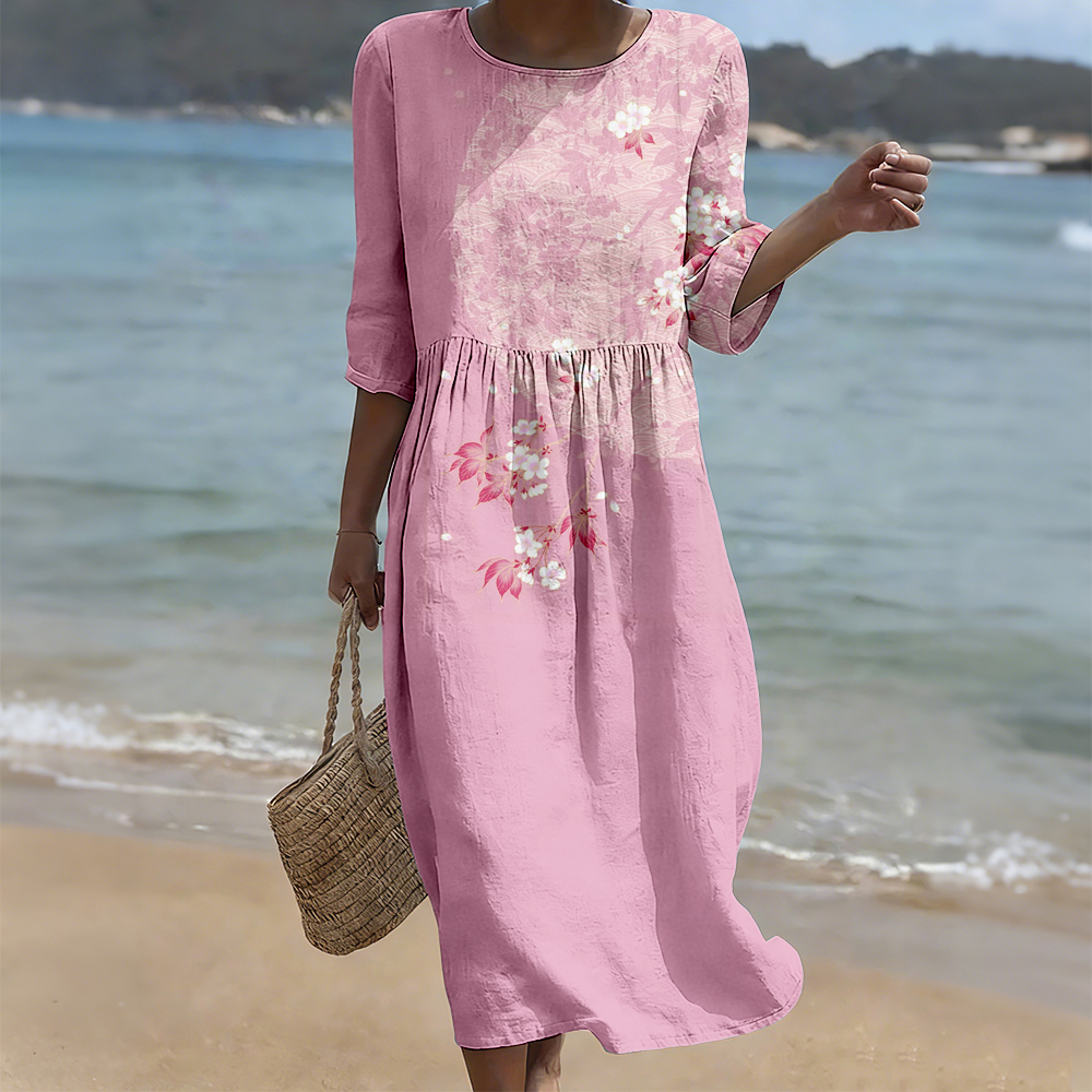 Japanese Cherry Blossom Art Cozy Linen Maxi Dress wearshes