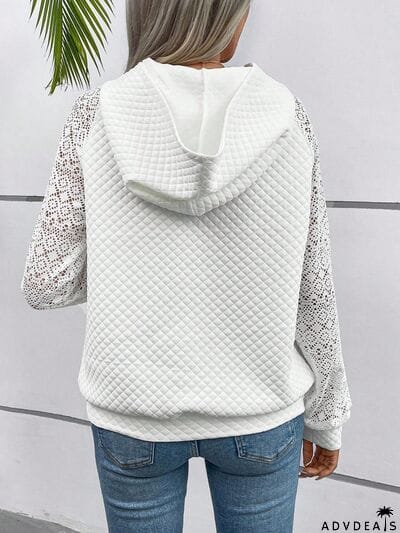 Lace Openwork Kangaroo Pocket Hoodie