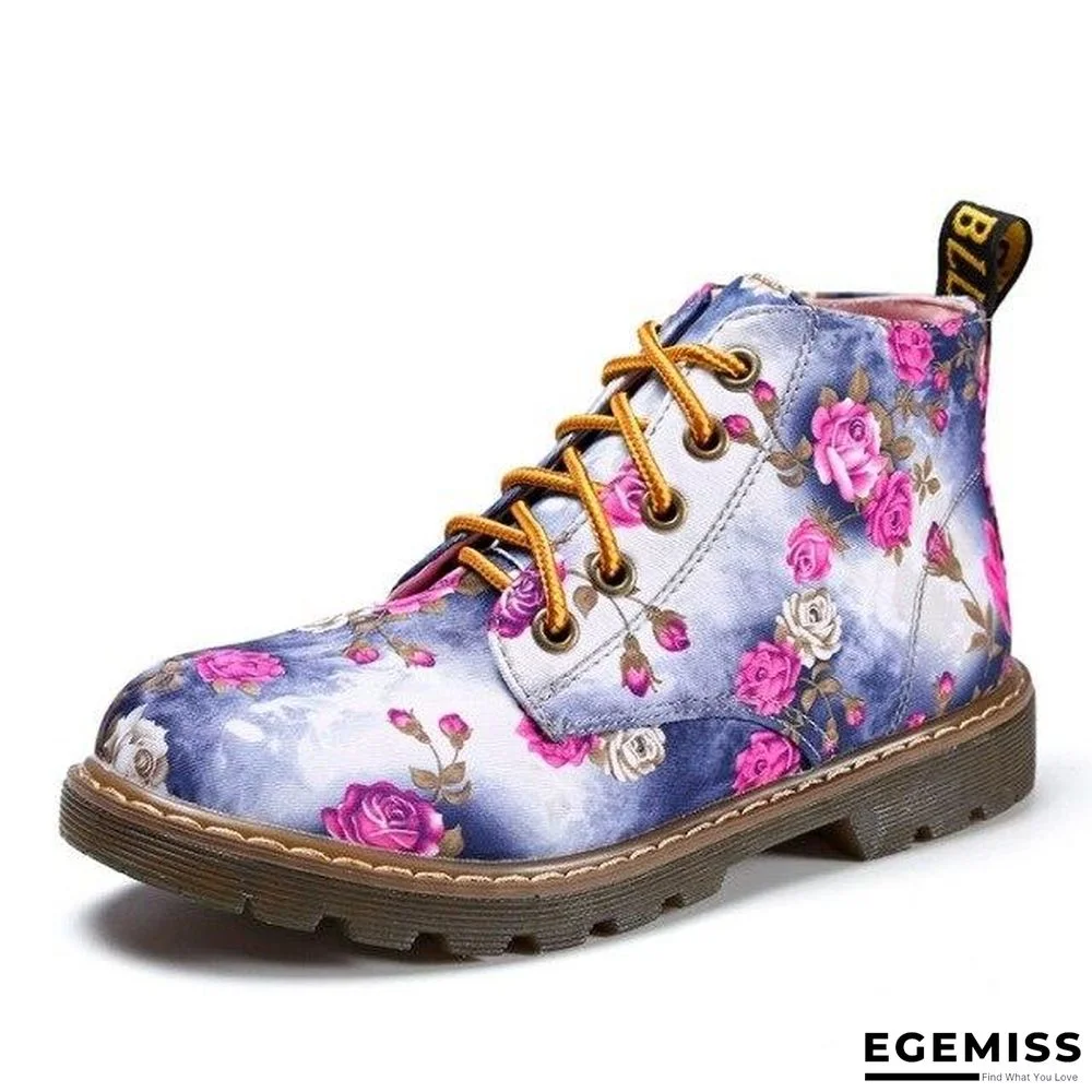 Autumn Women Ankle Boots Low Heels Flower Flats Casual Shoes Woman Oxfords Lace-Up Motorcycle Booties | EGEMISS