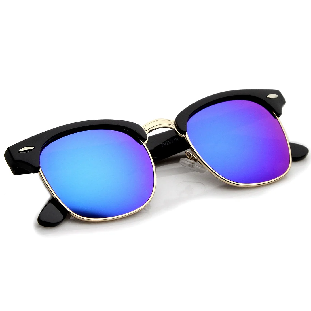 Premium Half Frame Colored Mirror Lens Horn Rimmed glasses 50mm