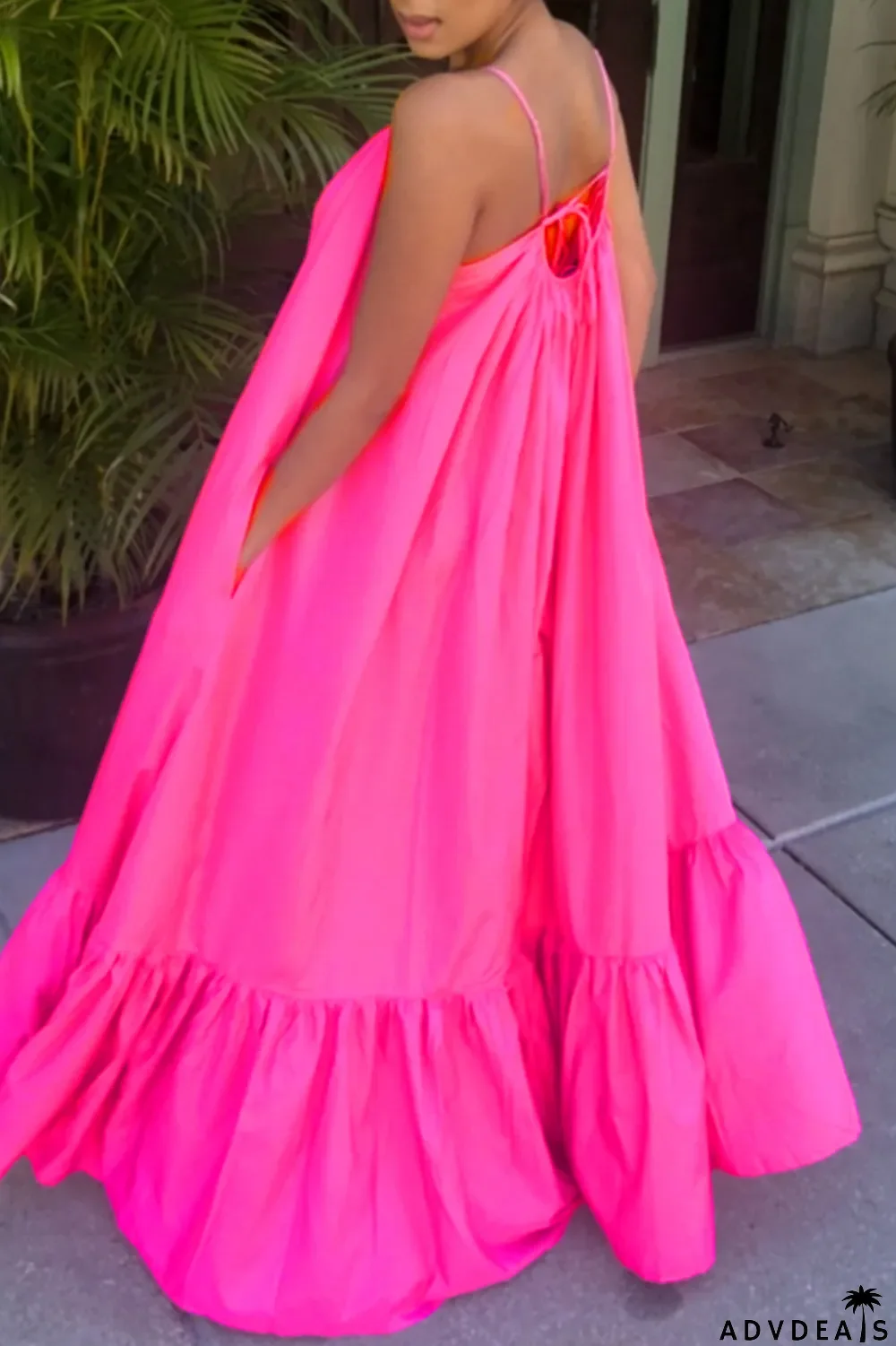 Dark Gray Sexy Casual Solid Backless Spaghetti Strap Loose Sling Dress