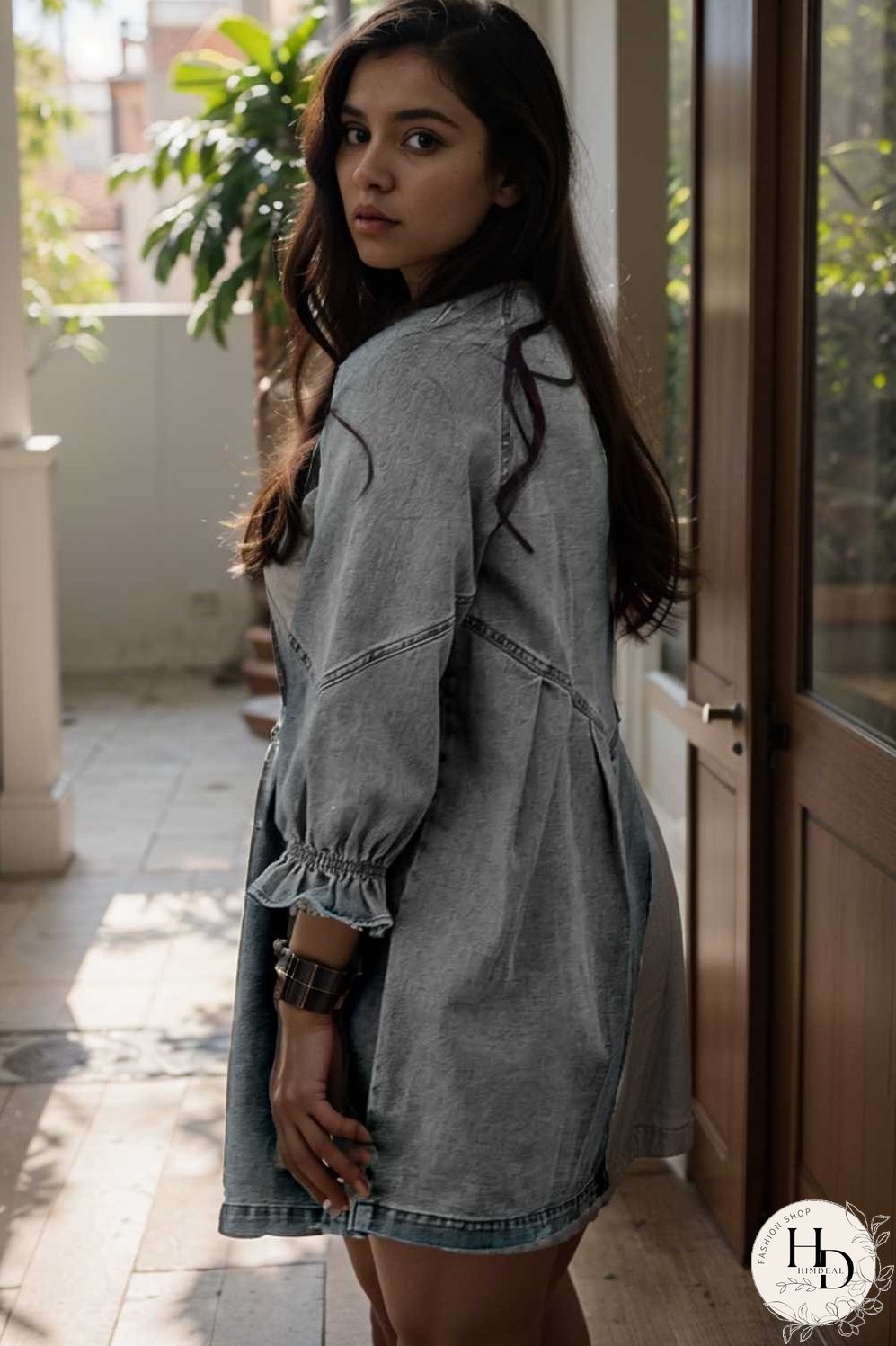 down loose short sleeve denim jean dress drop shoulder a line paneled peasant closed bateau v neck dress