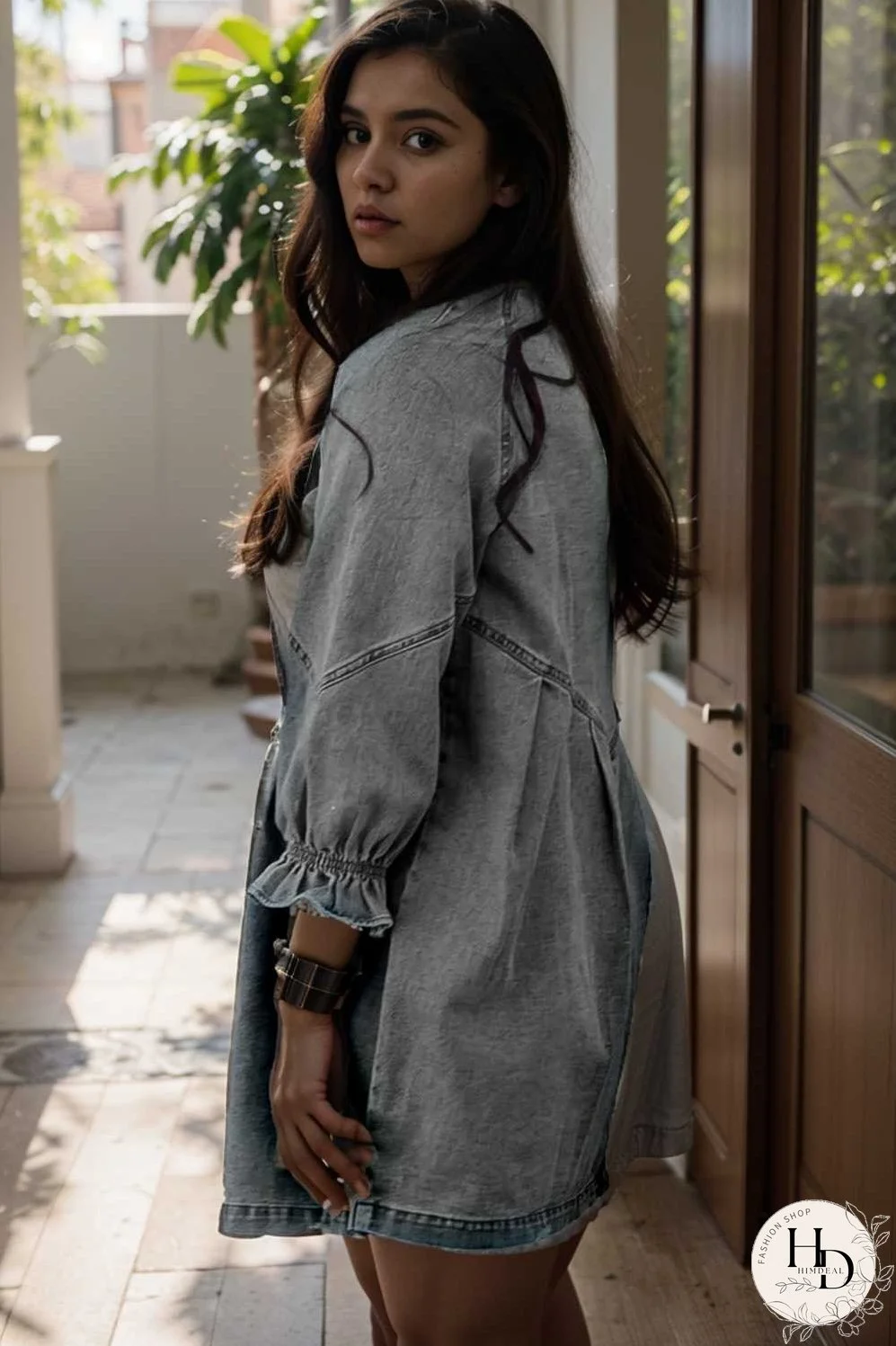 down loose short sleeve denim jean dress drop shoulder a line paneled peasant closed bateau v neck dress