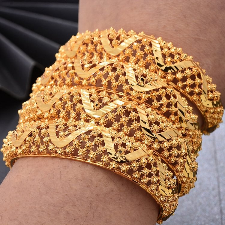 Top Quality Dubai Gold Color Bangles For Women Vintage Bride Wedding Bracelet