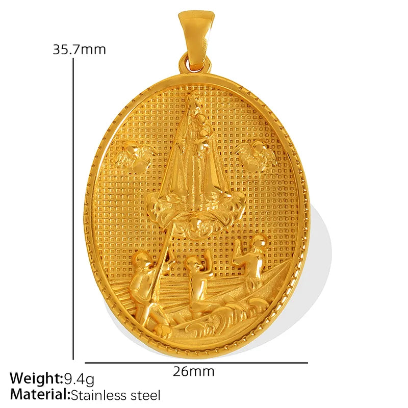 1 Piece 26*35.7mm 34*36.8mm 304 Stainless Steel 18K Gold Plated Virgin Mary Oval Solid Color Pendant Jewelry Accessories