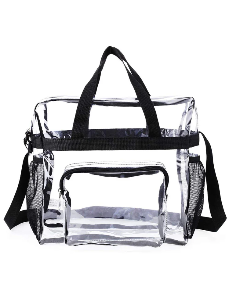 Fashion Clear Shoulder Bag Sports Fitness Stadium Large Handbags (Black)