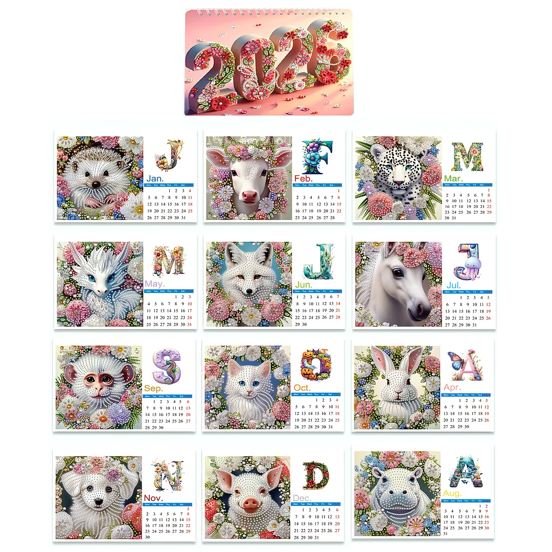 2026 Calendar Diamond Painting Kit Animal DIY Diamond Art Desk Calendar