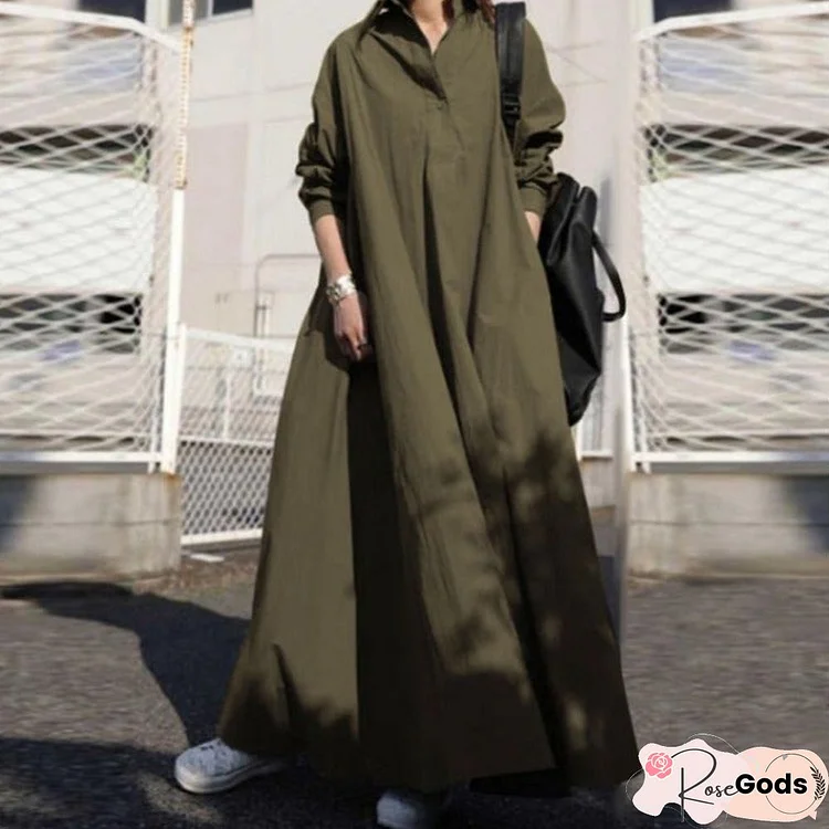 Big Solid Color Cotton and Linen Retro Dress Black Dresses
