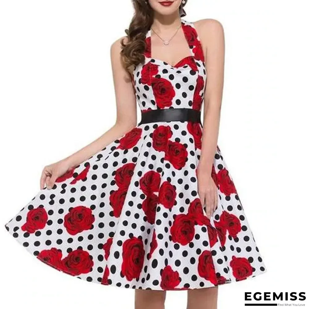 Sexy Halter Party Dress Retro Polka Dot Vintage Dresses Elegant Midi Dress | EGEMISS