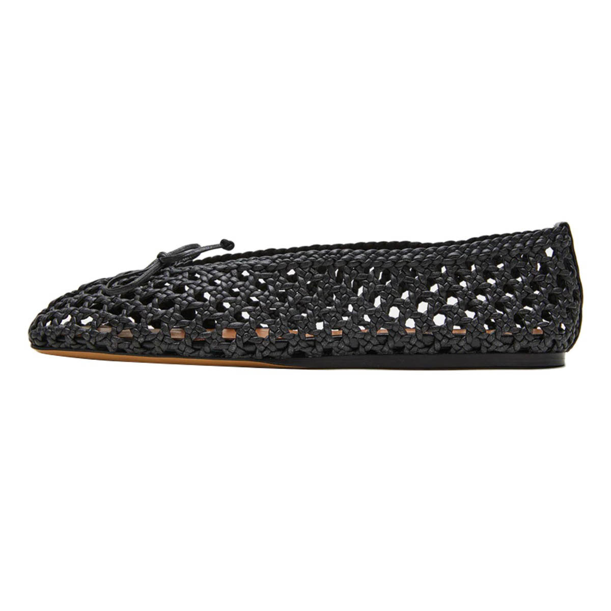 Slip On Hollow-Out Square Toe Black Bow Flat Shoes for Women Nicepairs