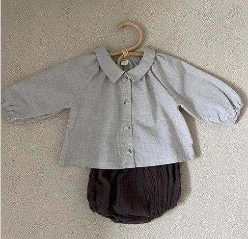 Baby Floral Suit 2021 Spring New Baby Girls Clothing Set Baby Blouse and Shorts 2 Pcs Peter Pan Collar Baby Blouse