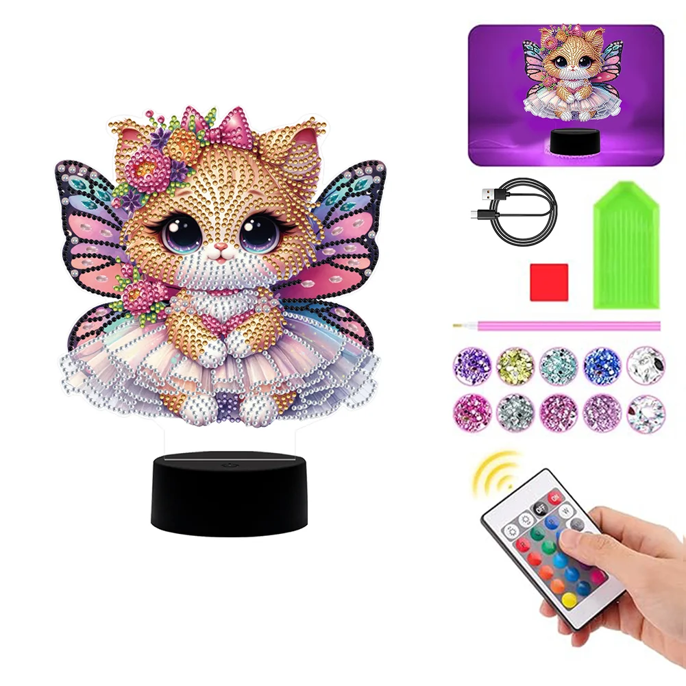 DIY Butterfly Cat Diamond Painting Night Light Diamond Art Lamp Home Decoration