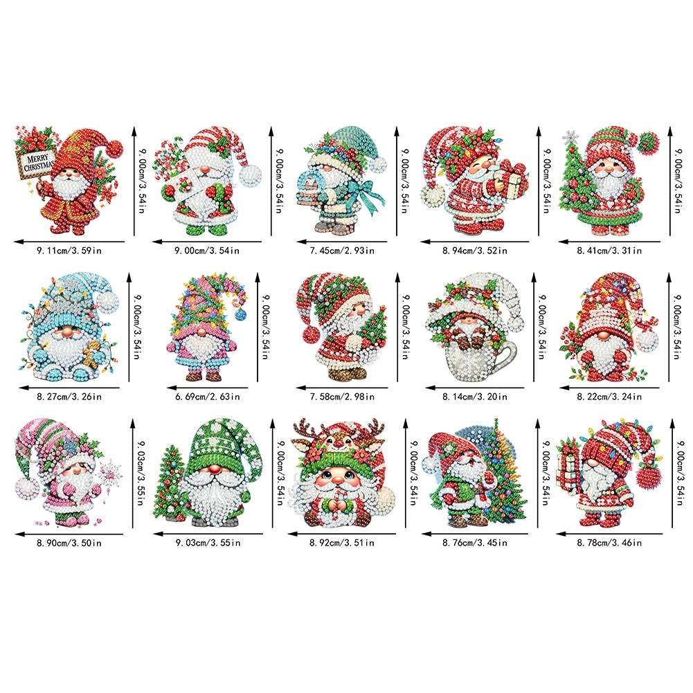 15pcs Xmas Gnome Theme 2D Flat DIY Hanging Diamond Art Kits Home Wall Decor