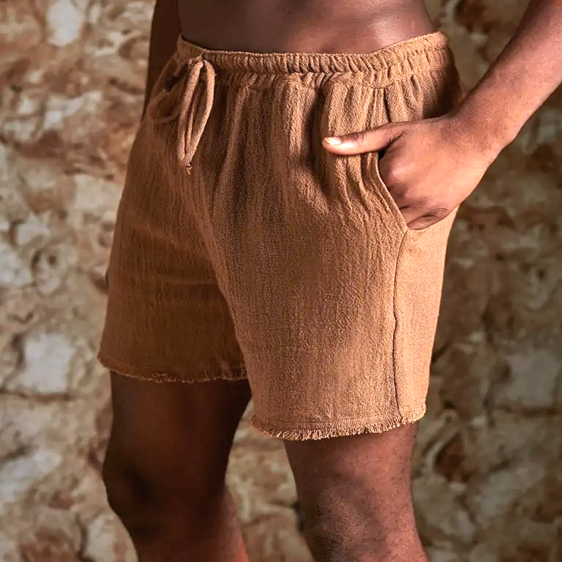 Men's Linen Elastic Waist Loose Shorts / [blueesa] /