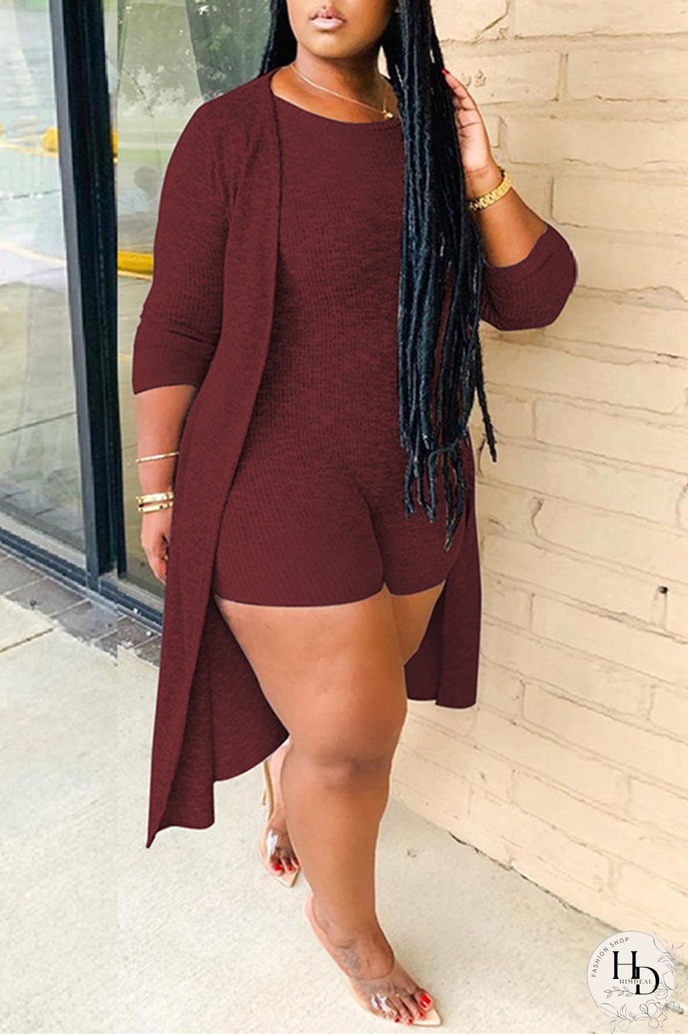 Grey Fashion Casual Solid Cardigan O Neck Plus Size Two Pieces