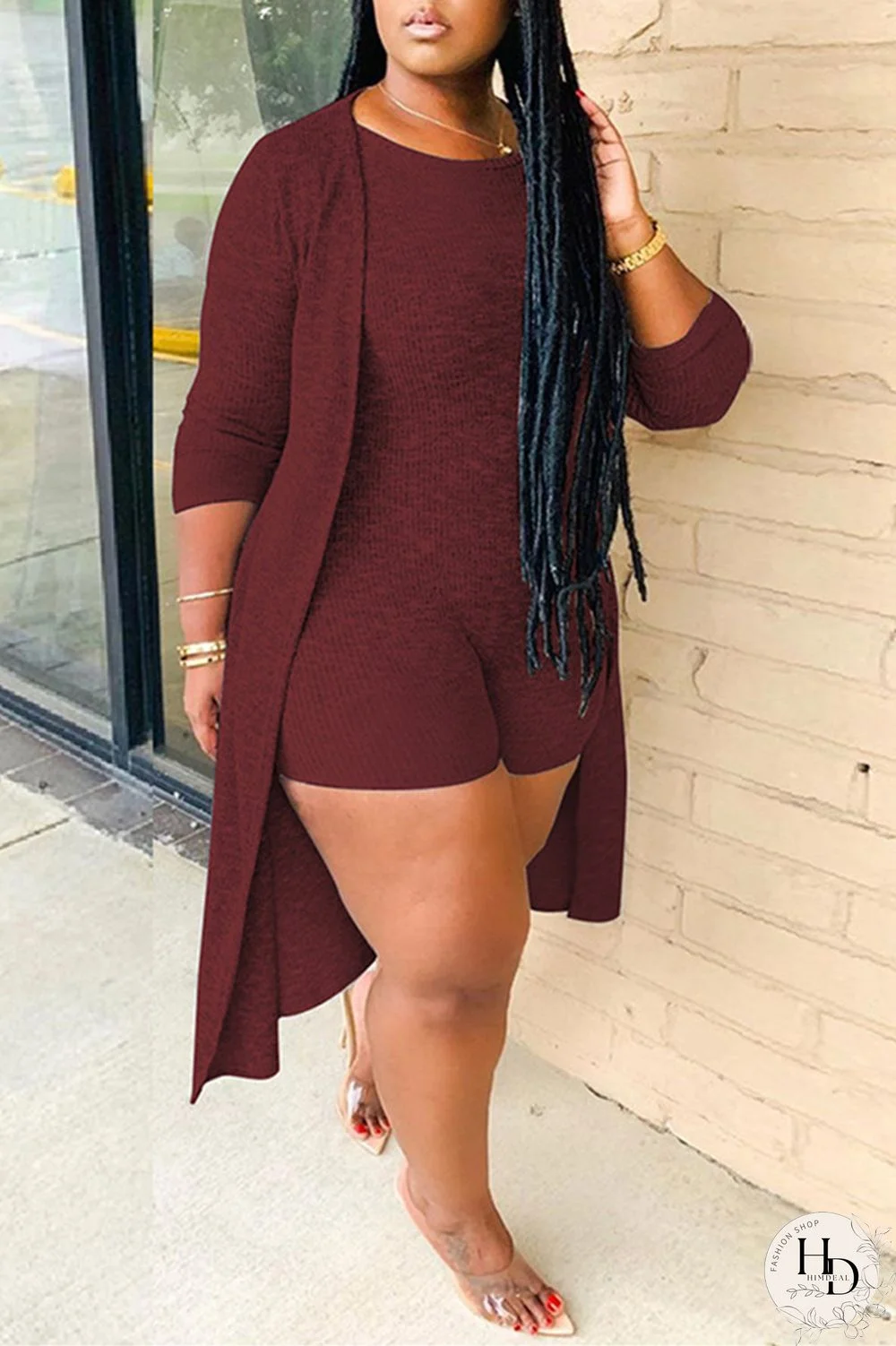 Grey Fashion Casual Solid Cardigan O Neck Plus Size Two Pieces