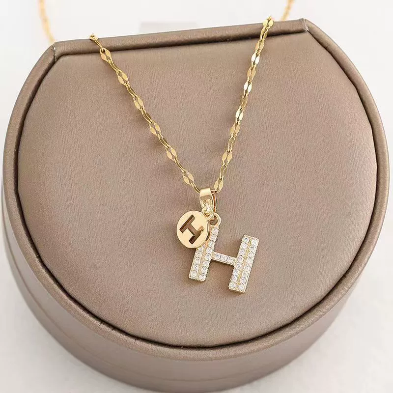 Letter H Zirconia Gold-Plated Necklace
