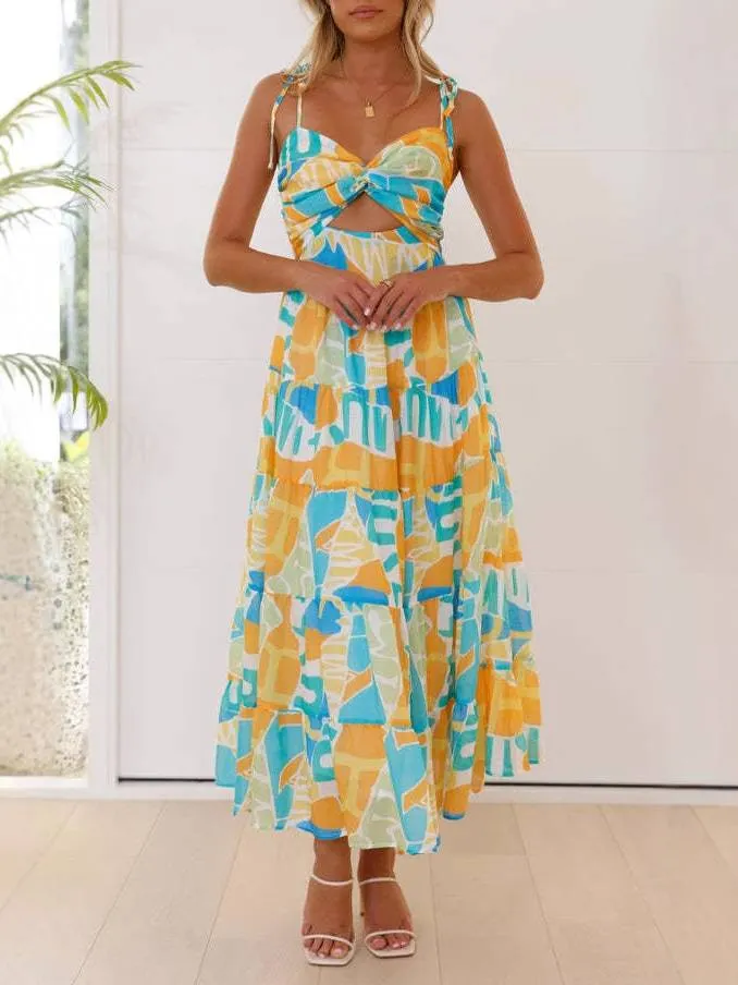 Printed Suspender Midi Dress
