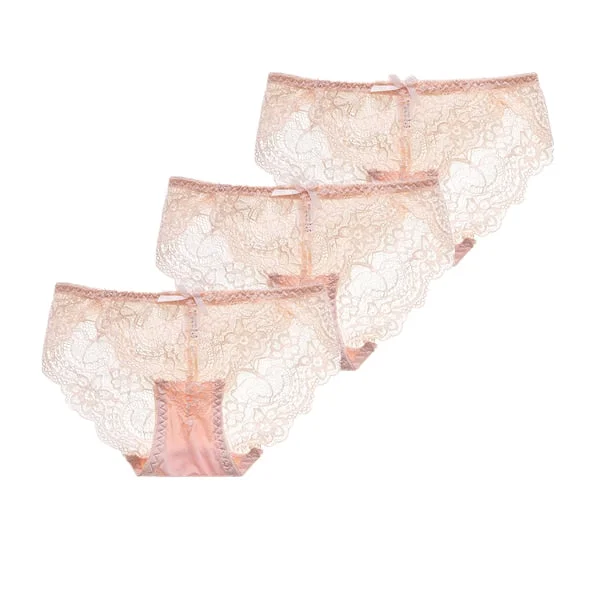 3Pcs/Lot Sexy Lace Underwear Women Transparent Low Waist Panties Cotton Crotch Briefs for Girls Breathable Seamless Lingeries