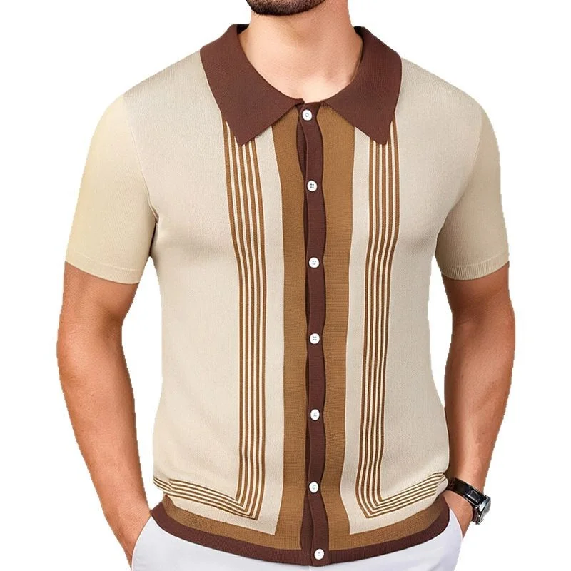 Uveng Uveng Men's Summer New Striped R-Neck Knits Short-Sleeved Business Polo Shirts Men's SY0143