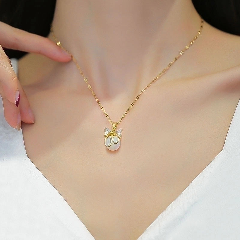 2 Pieces Fashion Heart Shape Butterfly Titanium Steel Copper Inlay Artificial Diamond Pendant Necklace