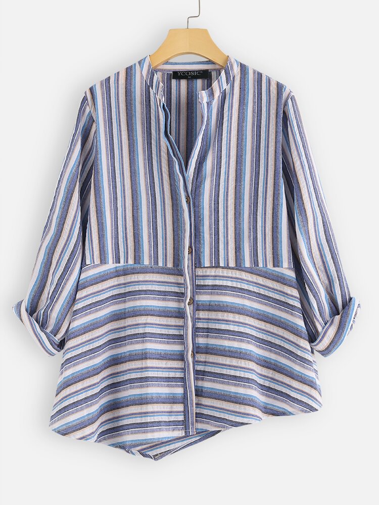 Chic Striped 3/4 Sleeve Button Down Casual Blouse P1528716