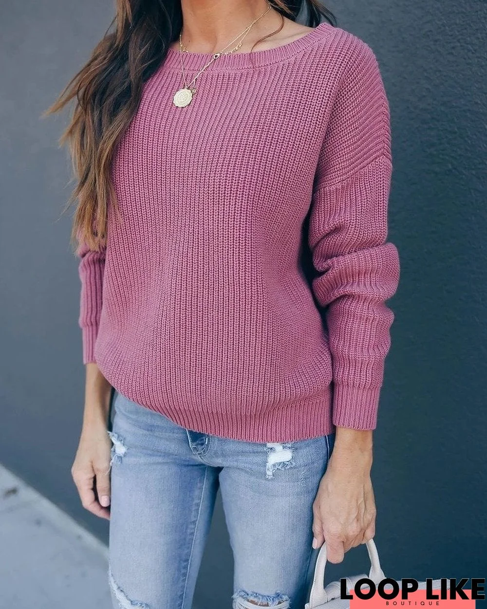 Casual Crew Neck Solid Sweater