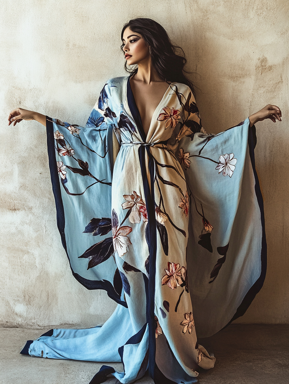 Women's Plum Kimono Linen Robe (Including Belt)