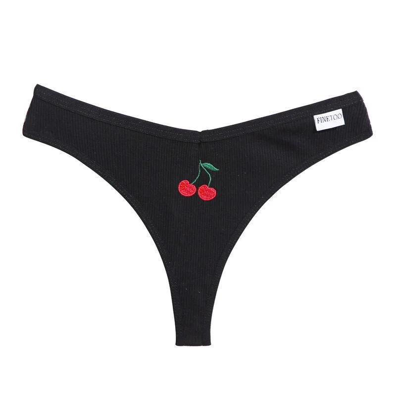 FINETOO Women Fruit Embroidery Panties M-2XL Cotton Underwear Sexy V Waist Briefs Ladies Soft Underpants Girls Panty Lingerie