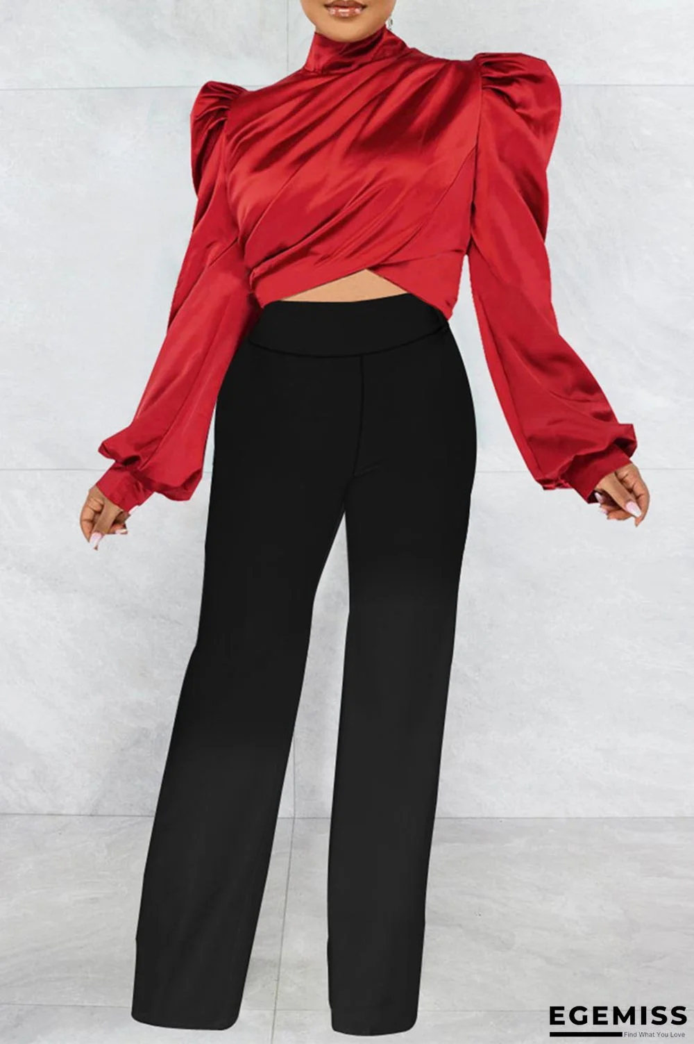 Red Casual Solid Patchwork Turtleneck Long Sleeve Two Pieces | EGEMISS