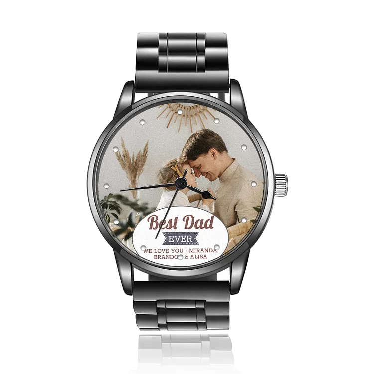 Best Dad Ever Photo Watch Engraved Text Gift for Father