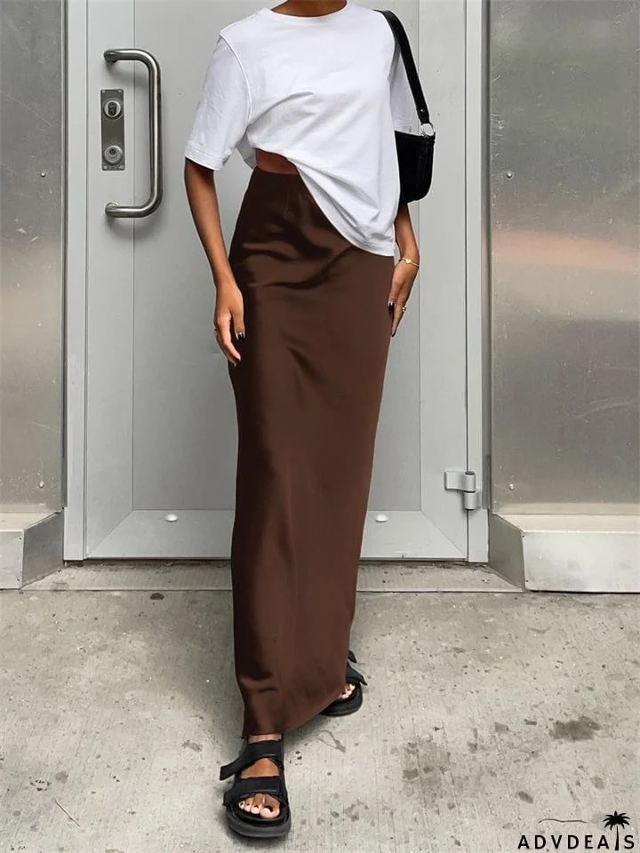 Sleek French Style High-waisted Maxi Skirts for Women