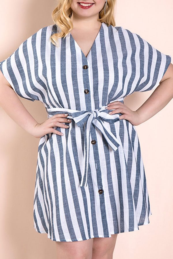 Plus Size Striped Lace-up Buttoned Dress - Shop Trendy Women's Clothing | LoverChic