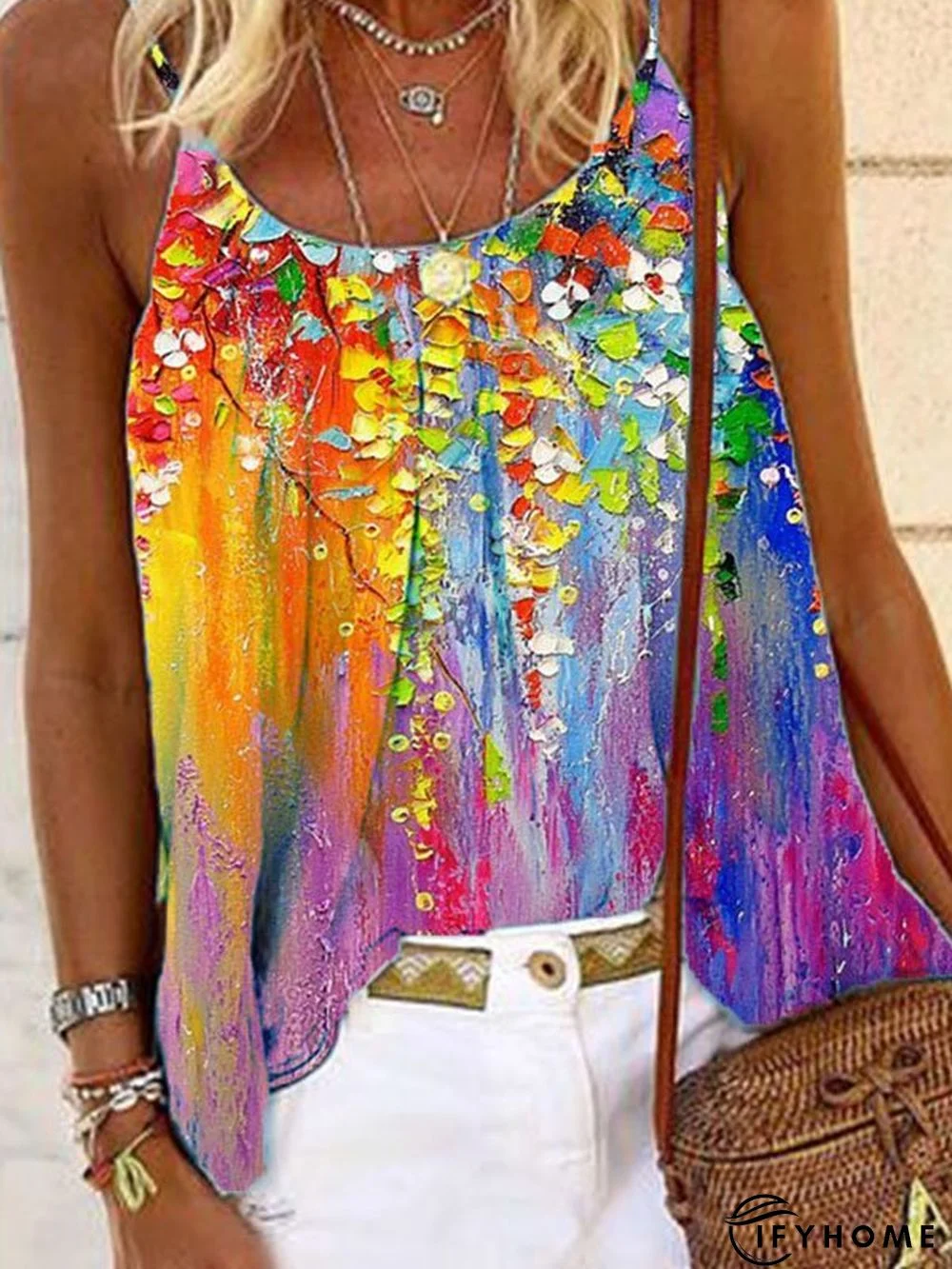 Floral-Print Sleeveless Spaghetti Tunic Top | IFYHOME