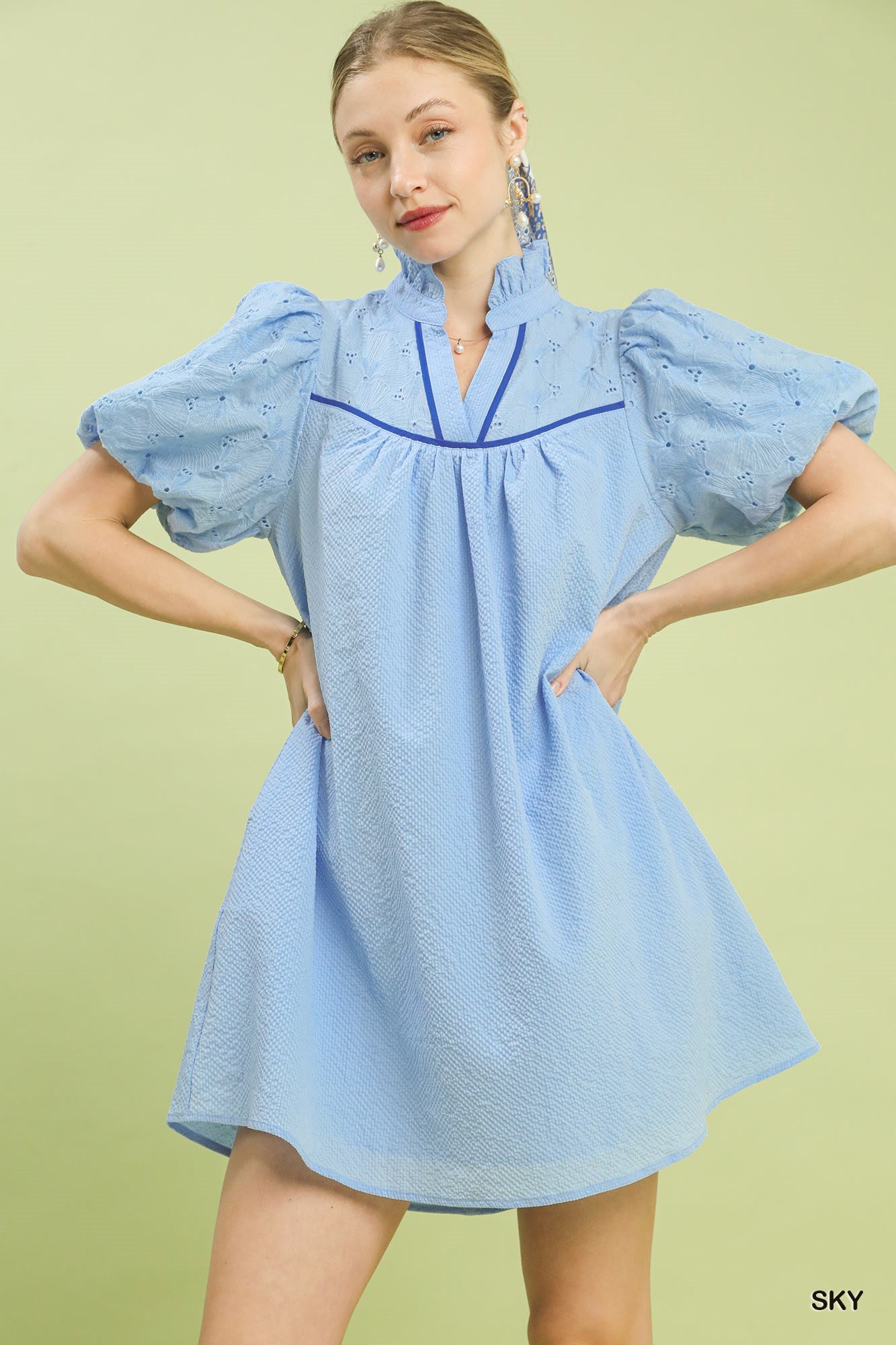 Umgee Puff Sleeve Textured Babydoll Dress mysite idetrend