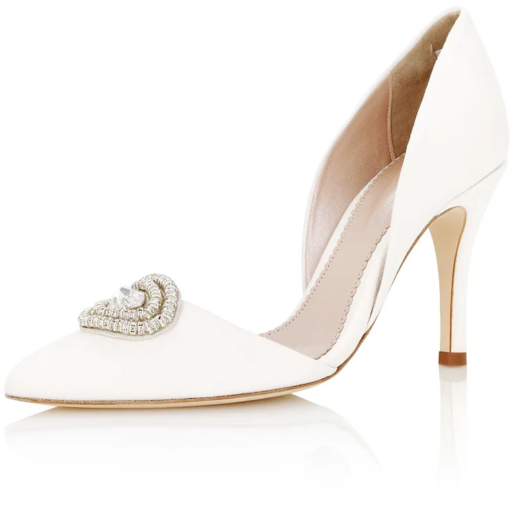 White Rhinestone Double D'orsay Stiletto Heels Wedding Pumps |FSJ Shoes
