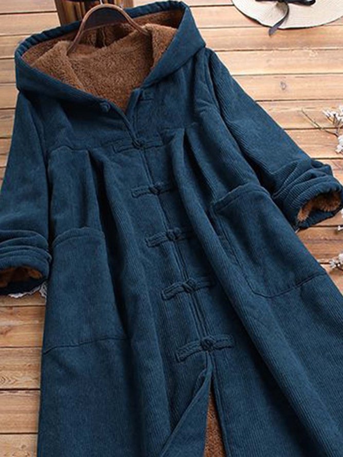Plain Long Sleeve Shift Hoodie Outerwear Coats