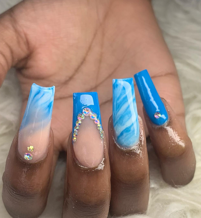 Vibrant and Stylish Blue coffin nail designs for Summer 2023 Morovan