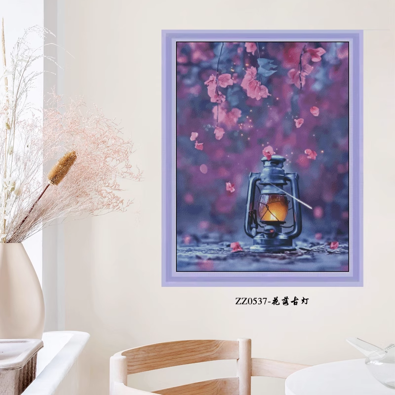 【ZZ0537- Flower Falling Ancient Lamp】 Painting Fairy Cross Stitch