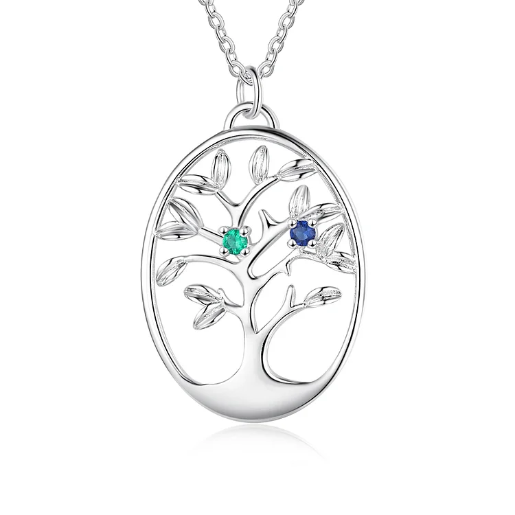 Personalized Tree of Life Necklace with 2 Birthstones Family Necklace for Her