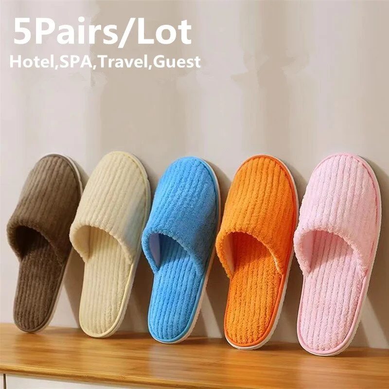 5 Pairs Winter Slippers Men Women  Hotel Disposable Slides Home Travel Sandals Hospitality Footwear One Size on Sale