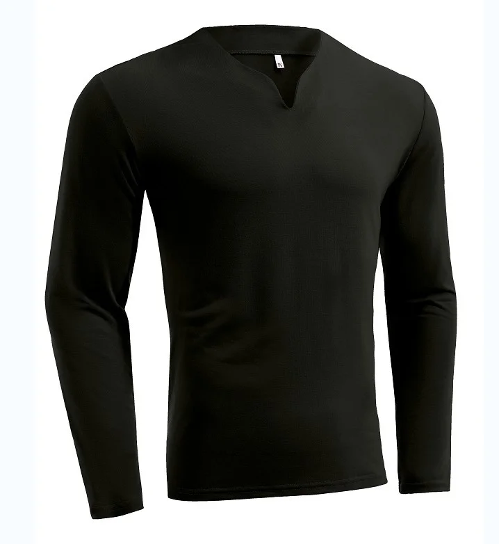 Brownm Brownm New Hot Fitness Plus-Size Sports T-Shirt Men's Elastic Comfortable Long-Sleeved Autumn V-Neck