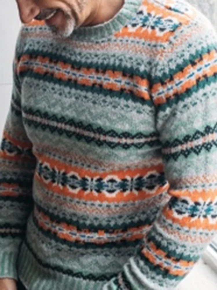 Vintage Warmth Eribe Knit Jacquard Icelandic Crew Neck Sweater（Unisex ）