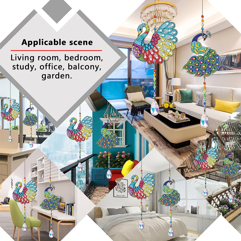 2pcs Crystal Light Catcher Diamond Painting Peacock Hanging Decor(Double-Sided)