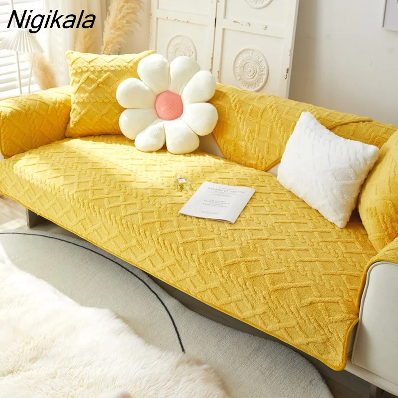 Nigikala Plush Sofa Covers Slipcovers Sofa Towel Winter Warm Nonslip