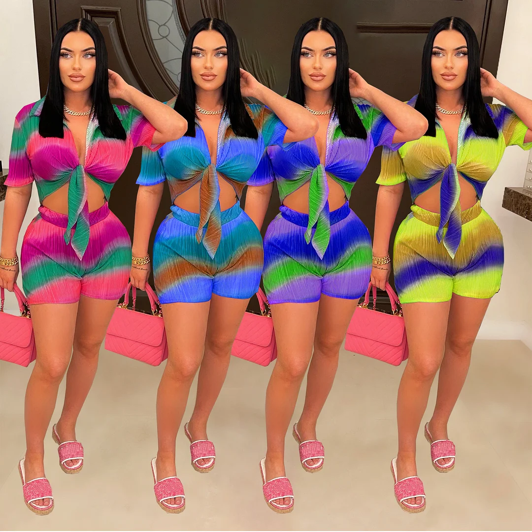 Sexy Fashion Gradient Color Printing Two-piece Set | IFYHOME