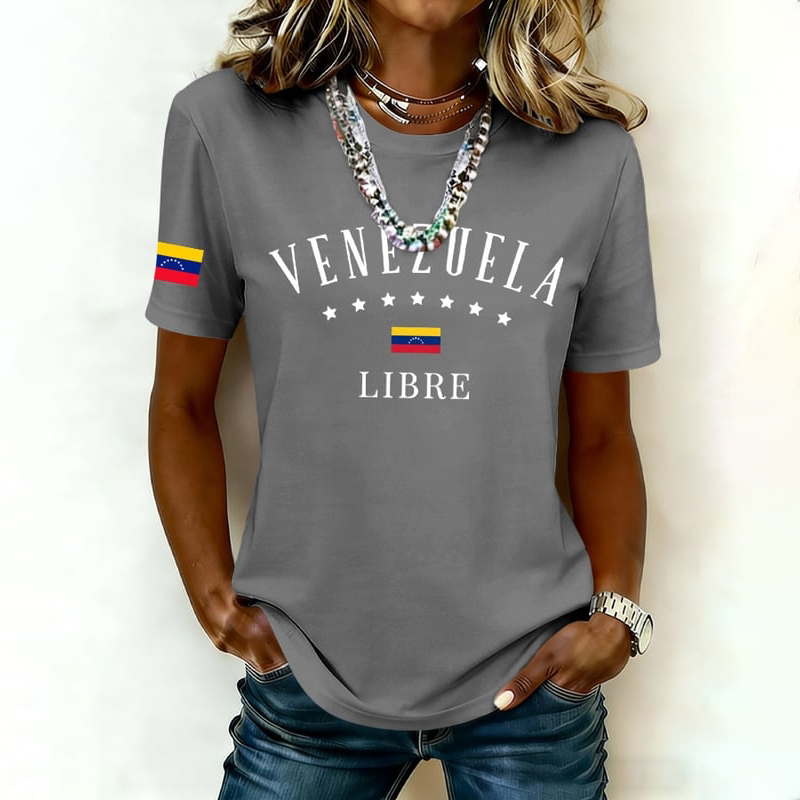 Women's Venezuela Flag Print Crew Neck Short Sleeve T-shirt artswardrobe